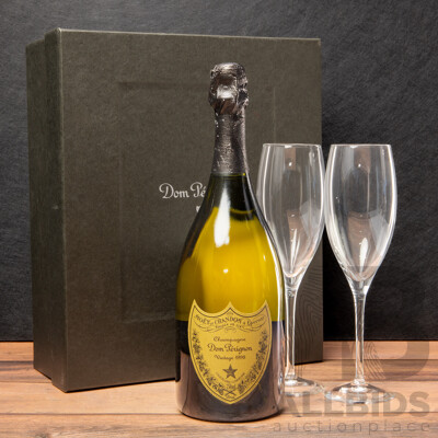 Dom Perignon Gift Pack Comprising of Single Bottle and Two Marked Flutes