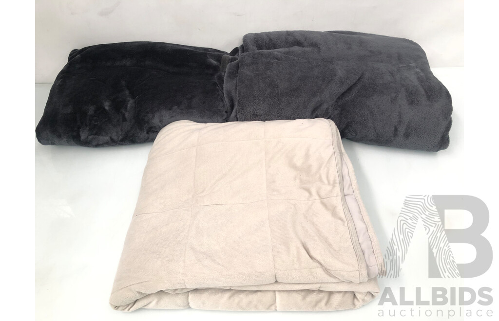 Weighted Blanket and Two Faux Fur Blankets