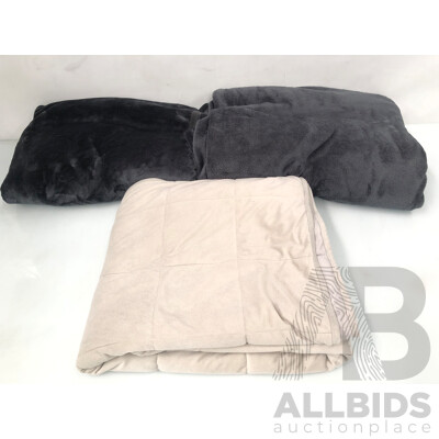 Weighted Blanket and Two Faux Fur Blankets
