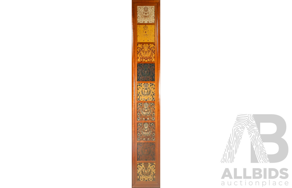 Artist Unknown, (20th Century, Balinese), Nine Panels Showcasing the Batik Process From Start to Finish Using Cloth, Wax & Dye, 157 x 25 cm (frame)