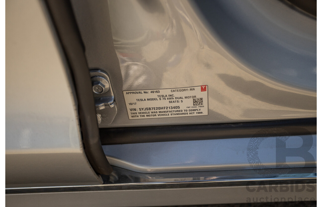 10/2017 Tesla Model S 75D (AWD) MY17 4D Silver Hatchback - Dedicated Electric EV 116kw