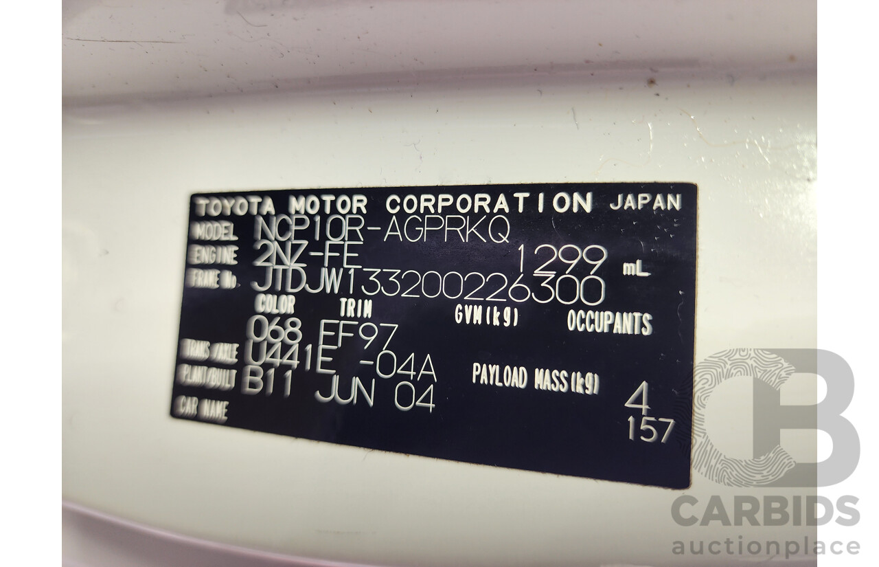 7/2004 Toyota Echo  NCP10R 3d Hatchback White 1.3L