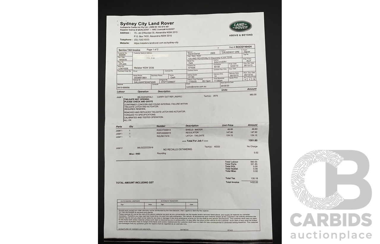 6/2013 Land Rover Discovery 4 3.0 SDV6 SE MY13 4d Wagon Causeway Grey Metallic Turbo Diesel V6 3.0L