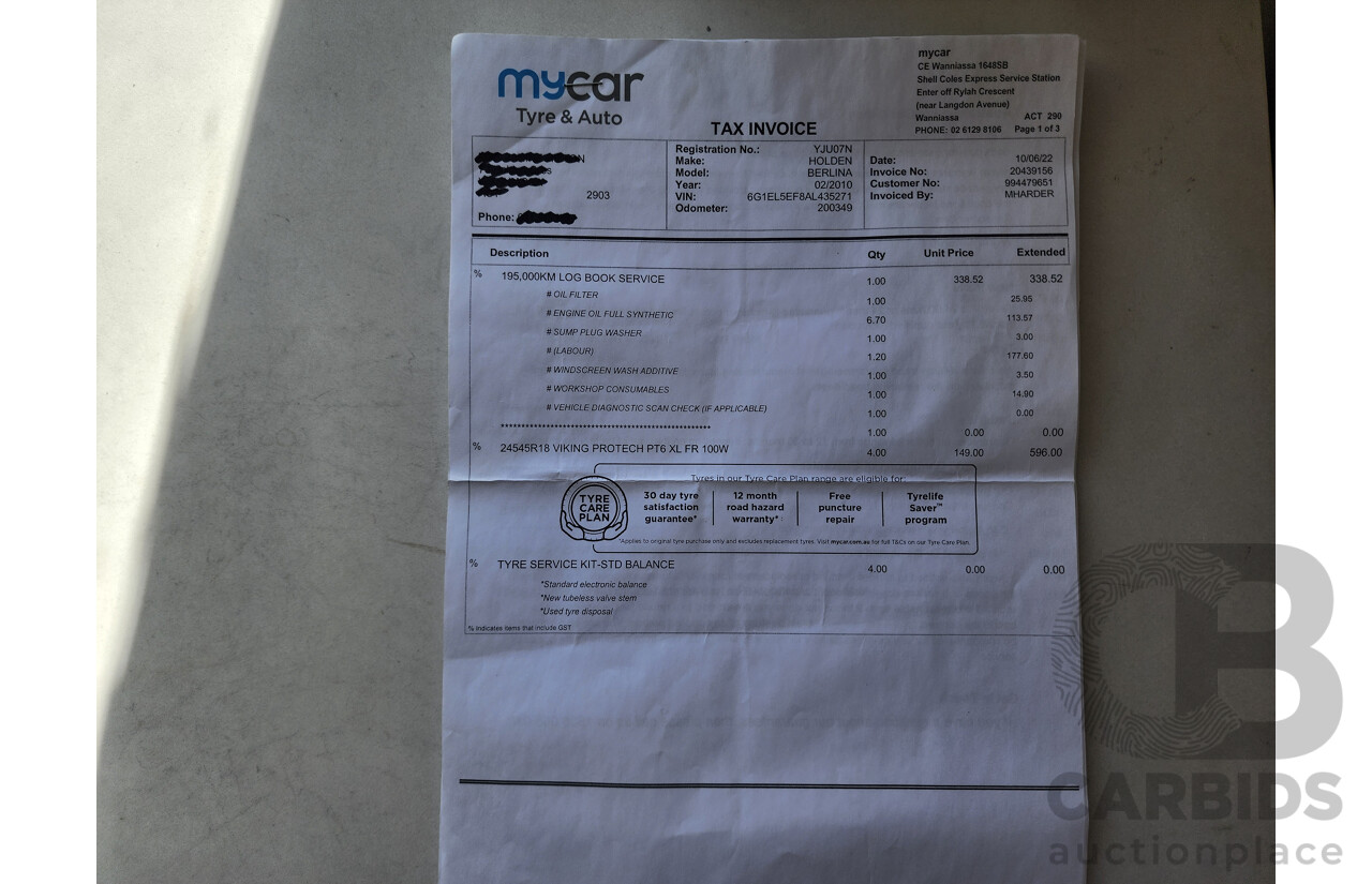 2/2010 Holden Berlina  VE MY10 4d Sedan Black 3.0L