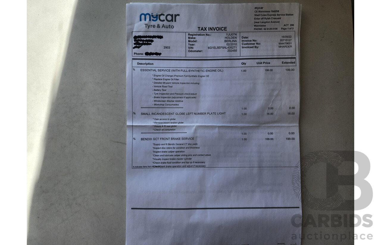 2/2010 Holden Berlina  VE MY10 4d Sedan Black 3.0L