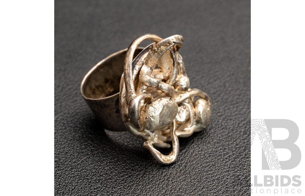 Sterling Silver Artisan Handmade Contemporary Ring, Size N, 14.45 Grams