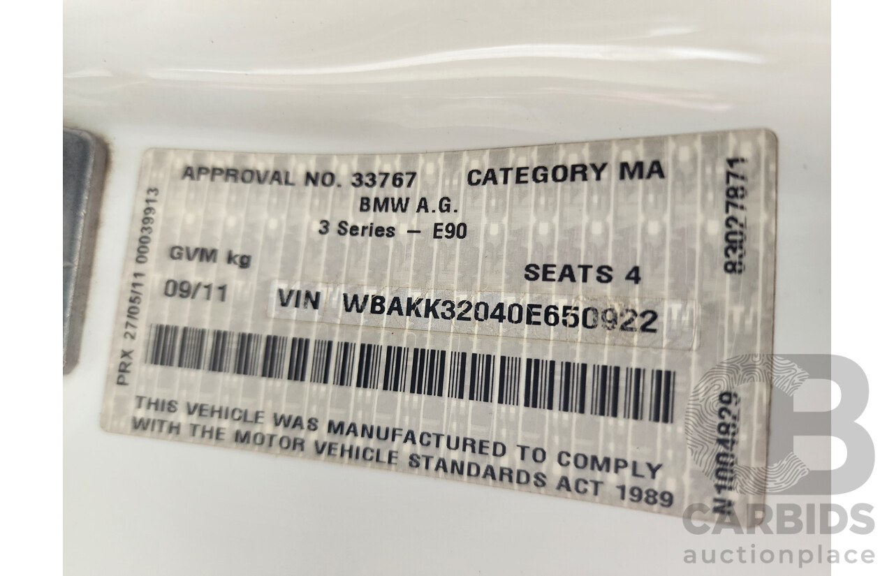 9/2011 Bmw 3 20d E92 MY11 2d Coupe White 2.0L