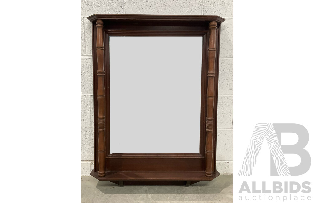 Mahogany and Pine Wall Mirror and Shelf