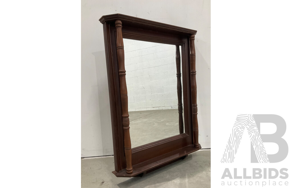 Mahogany and Pine Wall Mirror and Shelf