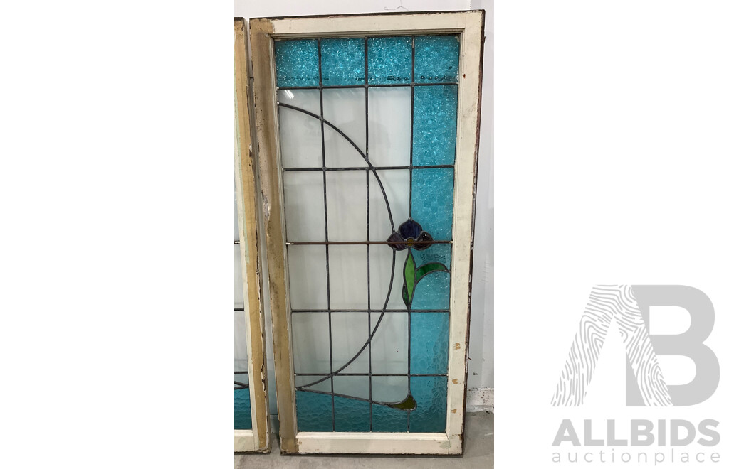 Matching Set of Seven Secessionist Style Cedar Leadlight Windows