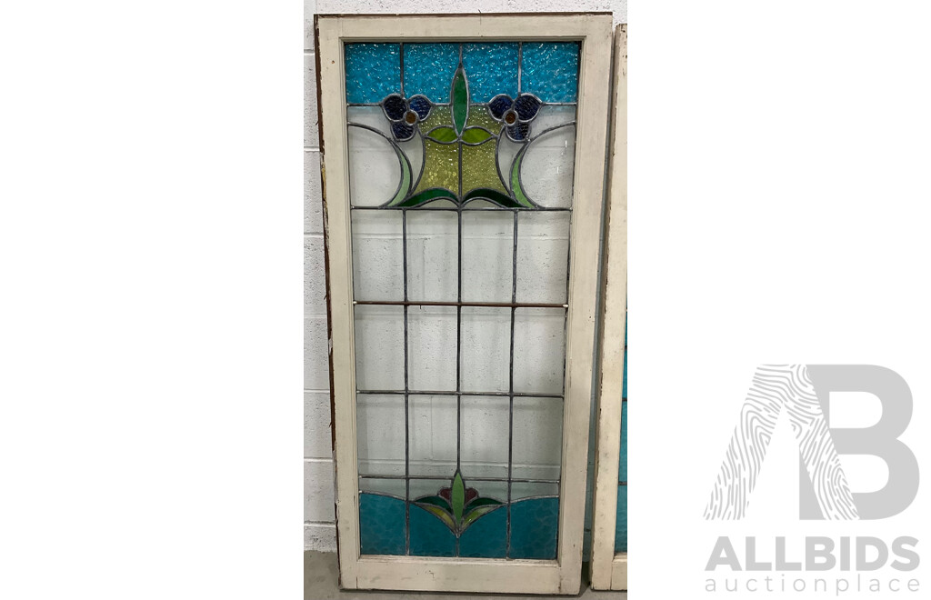 Matching Set of Seven Secessionist Style Cedar Leadlight Windows