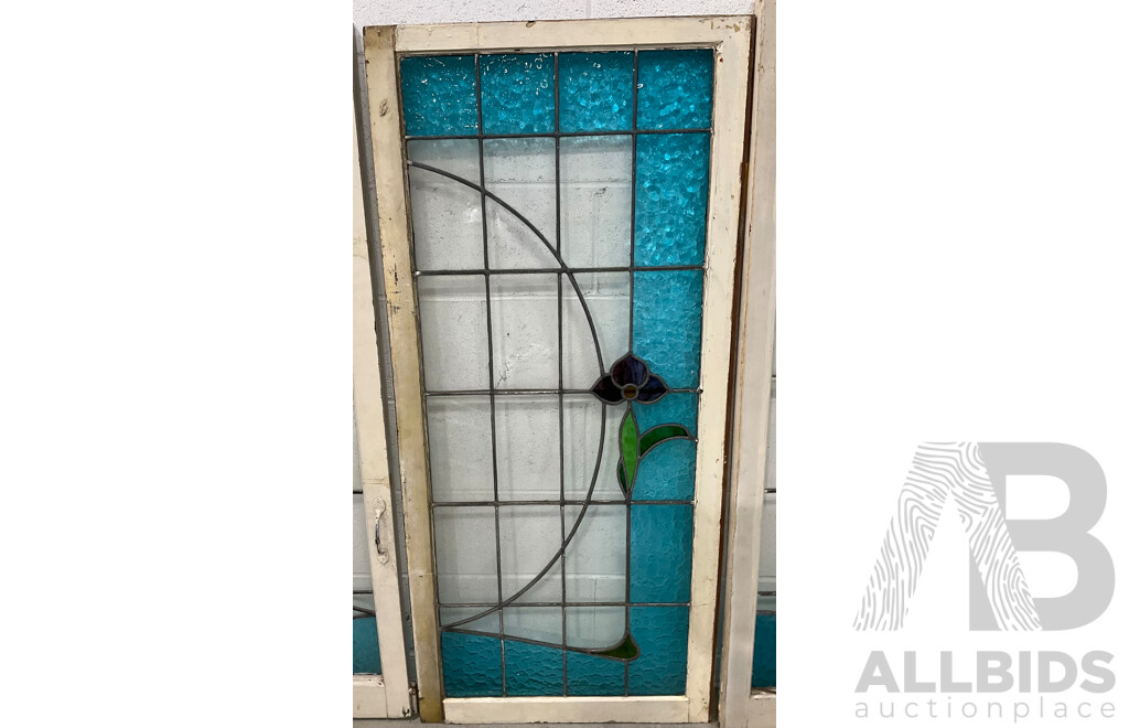 Matching Set of Seven Secessionist Style Cedar Leadlight Windows