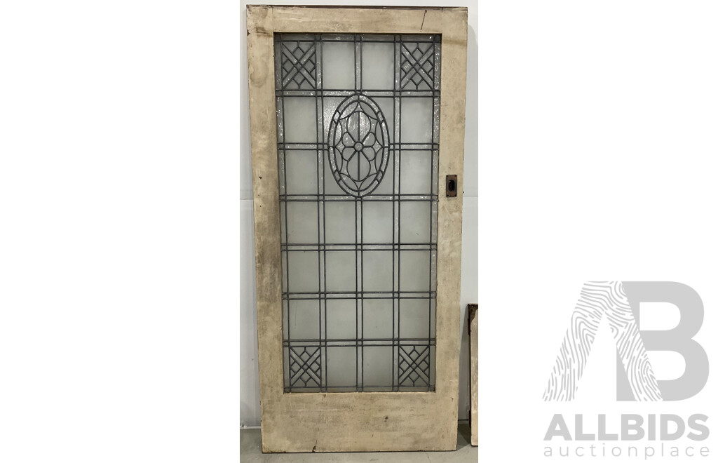 Antique Cedar Framed Leadlight Panel Door and Two Leadlight Windows