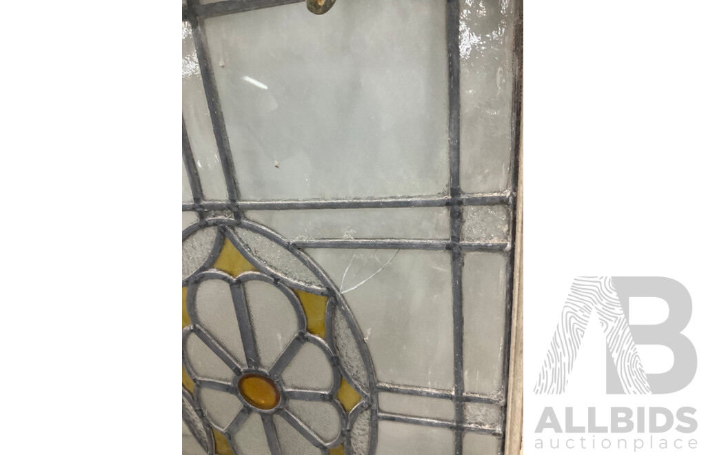 Antique Cedar Framed Leadlight Panel Door and Two Leadlight Windows