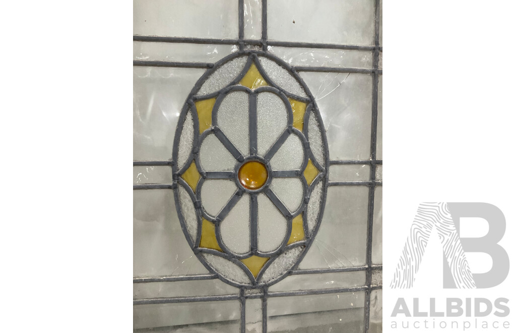 Antique Cedar Framed Leadlight Panel Door and Two Leadlight Windows