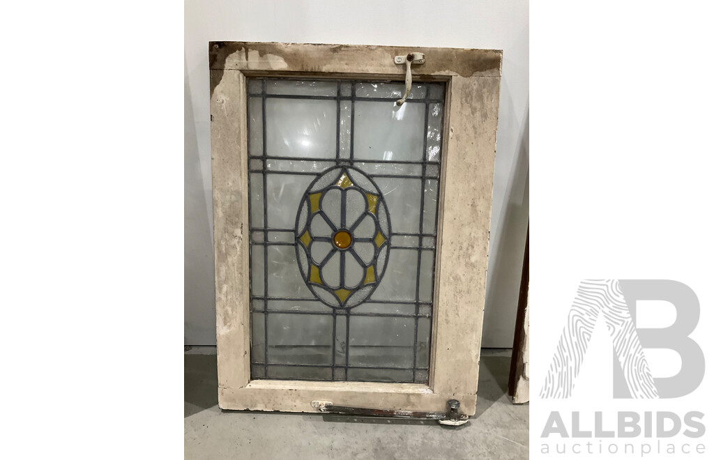 Antique Cedar Framed Leadlight Panel Door and Two Leadlight Windows