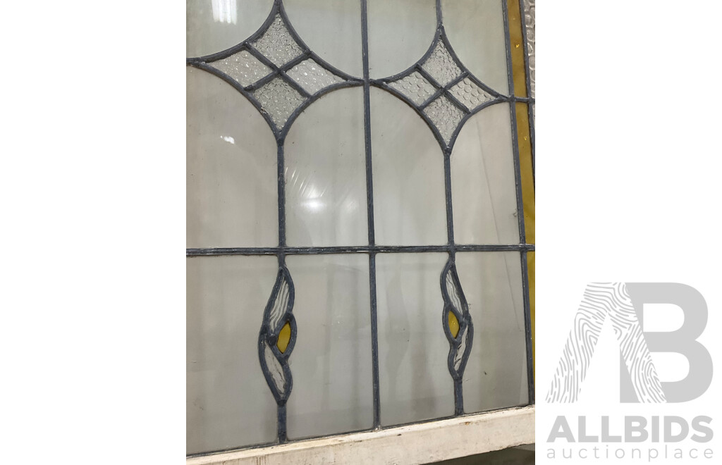 Antique Cedar Framed Leadlight Panel Door and Two Leadlight Windows