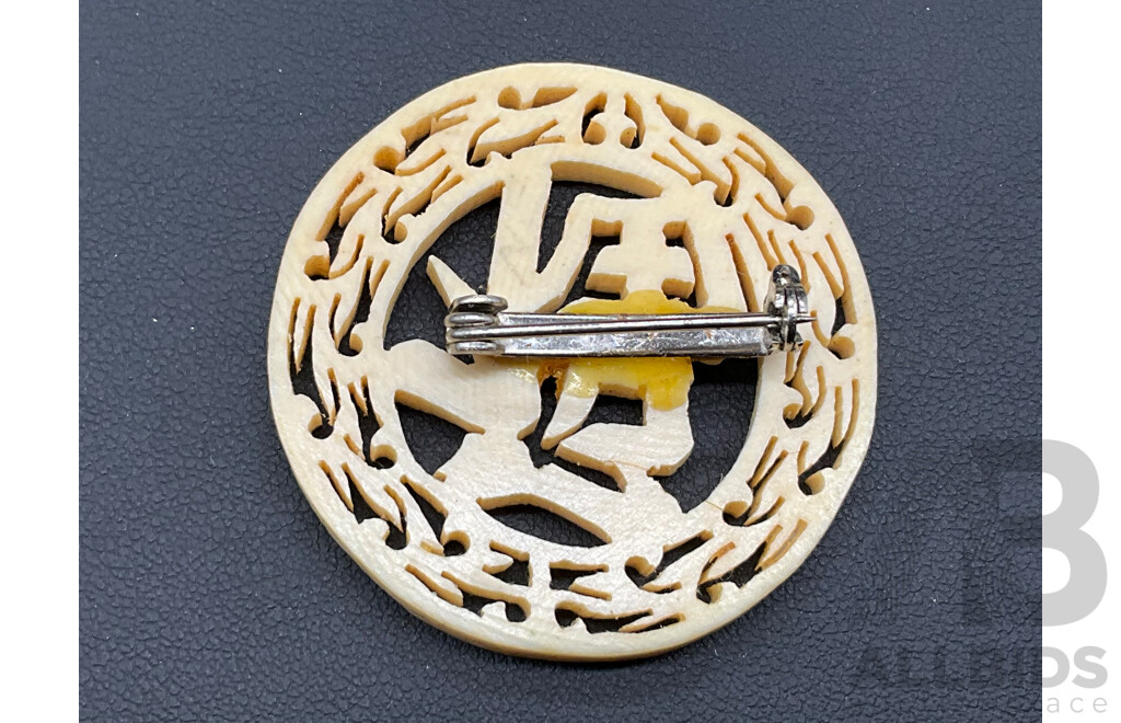 Collection of Vintage Carved Bone Jewellery, Including Pendants, Bracelets, Earrings and Brooch - Lot of 7