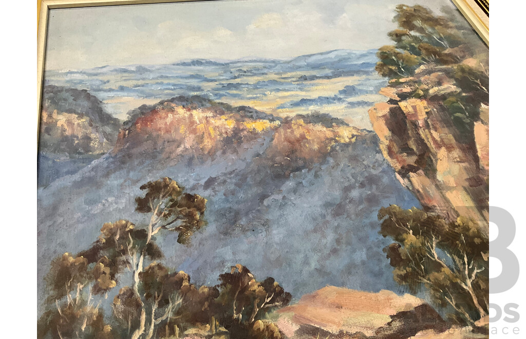 Pat Godfrey (1934-) , ''Cliffs Mt. Victoria'' Oil on Board, 49 x 56 Cm (frame)
