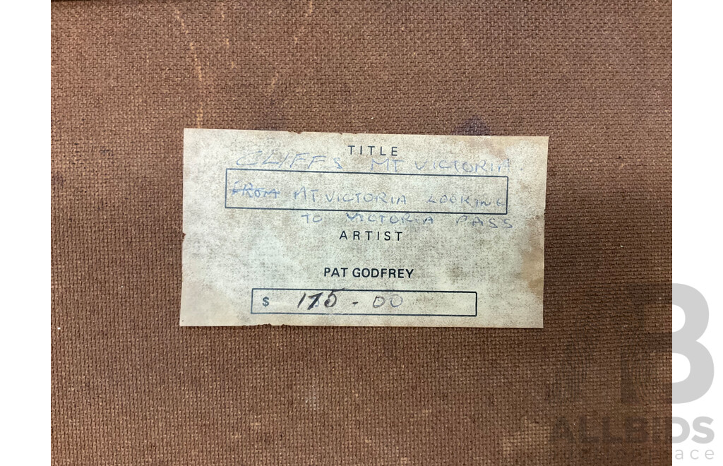 Pat Godfrey (1934-) , ''Cliffs Mt. Victoria'' Oil on Board, 49 x 56 Cm (frame)