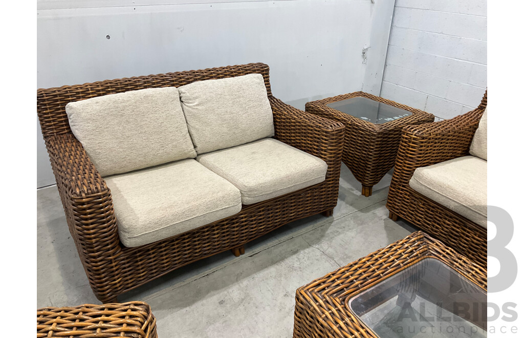 ISLANDER Five Piece Cane Outdoor Lounge Suite