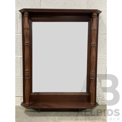 Mahogany and Pine Wall Mirror and Shelf