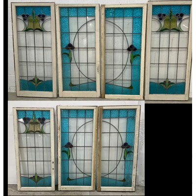 Matching Set of Seven Secessionist Style Cedar Leadlight Windows
