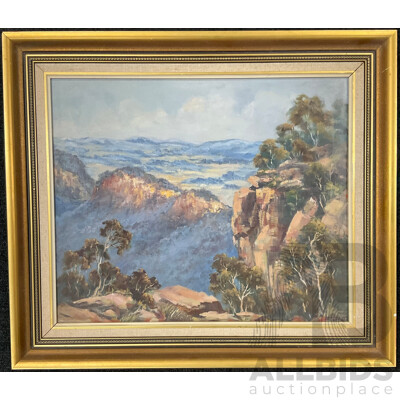 Pat Godfrey (1934-) , ''Cliffs Mt. Victoria'' Oil on Board, 49 x 56 Cm (frame)