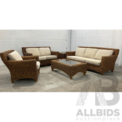 ISLANDER Five Piece Cane Outdoor Lounge Suite