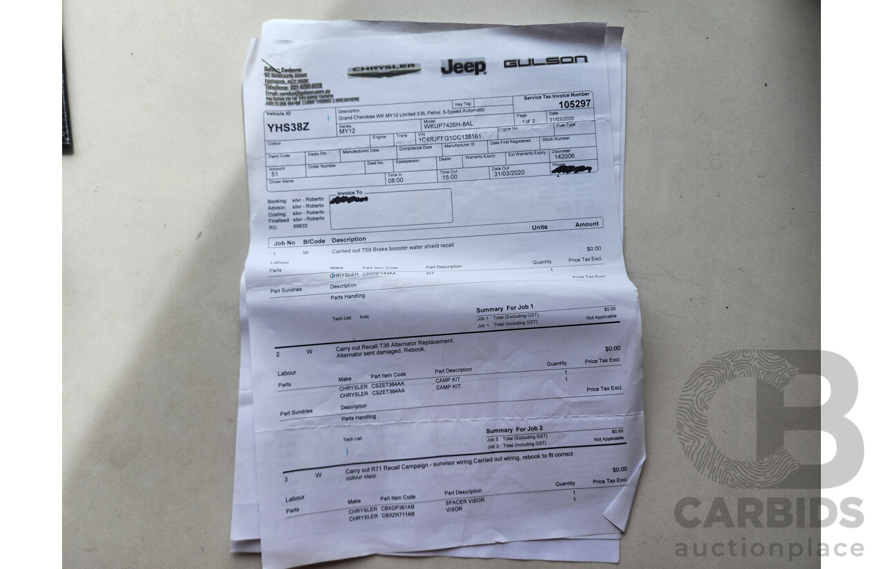 11/2011 Jeep Grand Cherokee Limited (4x4) WK 4d Wagon White 3.6L