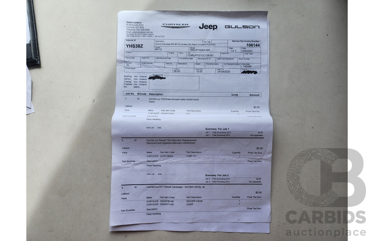 11/2011 Jeep Grand Cherokee Limited (4x4) WK 4d Wagon White 3.6L