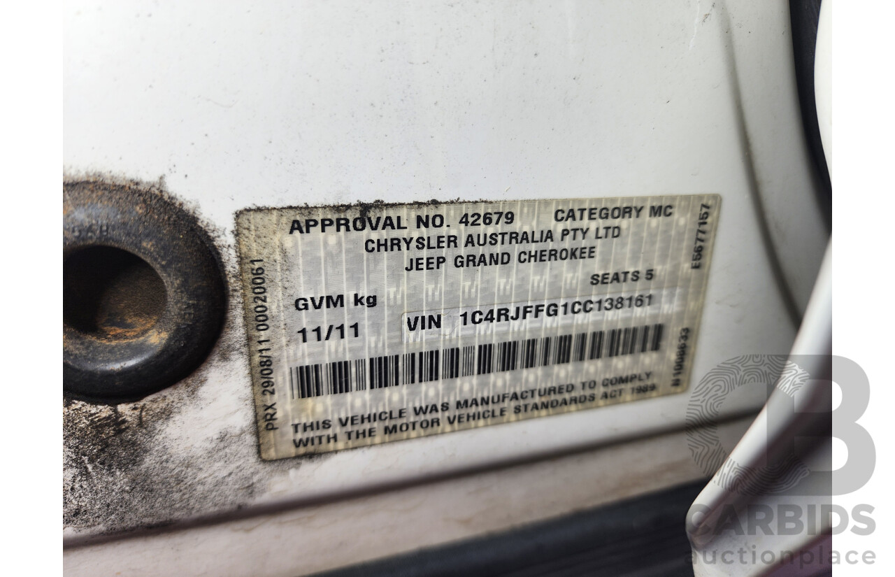 11/2011 Jeep Grand Cherokee Limited (4x4) WK 4d Wagon White 3.6L