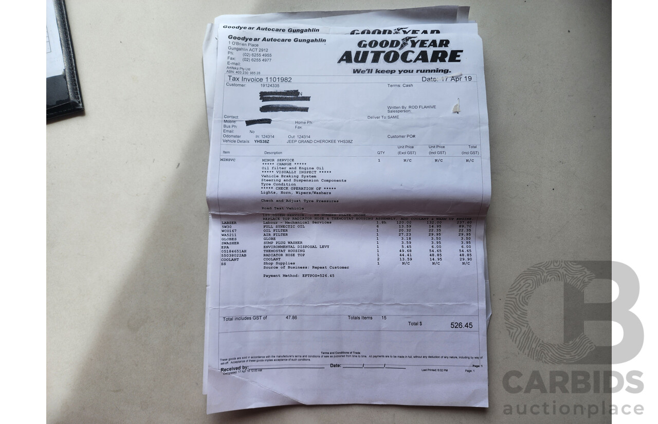 11/2011 Jeep Grand Cherokee Limited (4x4) WK 4d Wagon White 3.6L