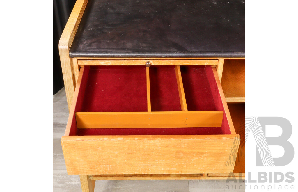 Vintage Teak Bar Unit with Leather Top