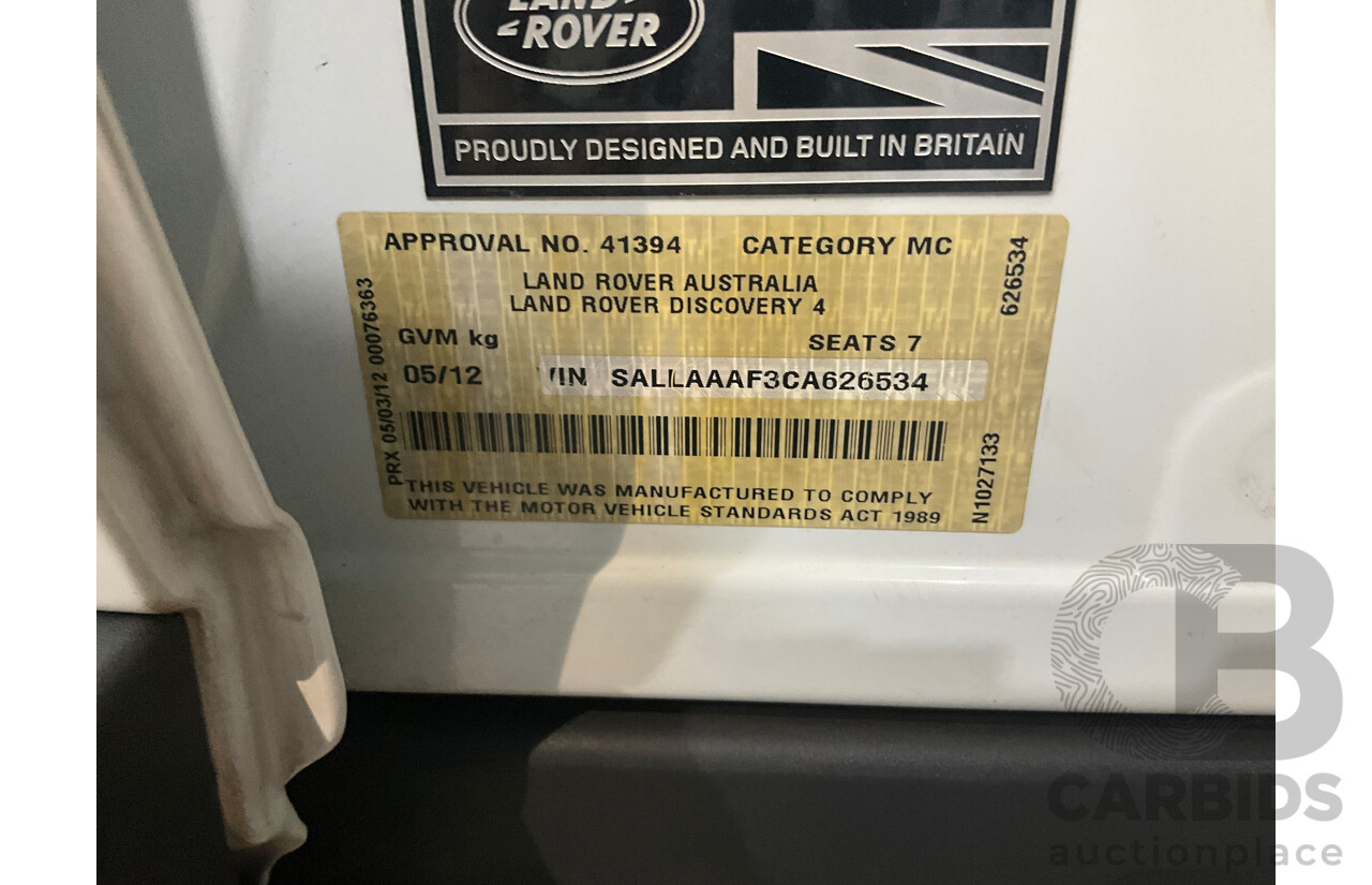 5/2012 Land Rover Discovery 4 3.0 SDV6 HSE MY12 4d Wagon Fuji White Turbo Diesel V6 3.0L - 7 Seater