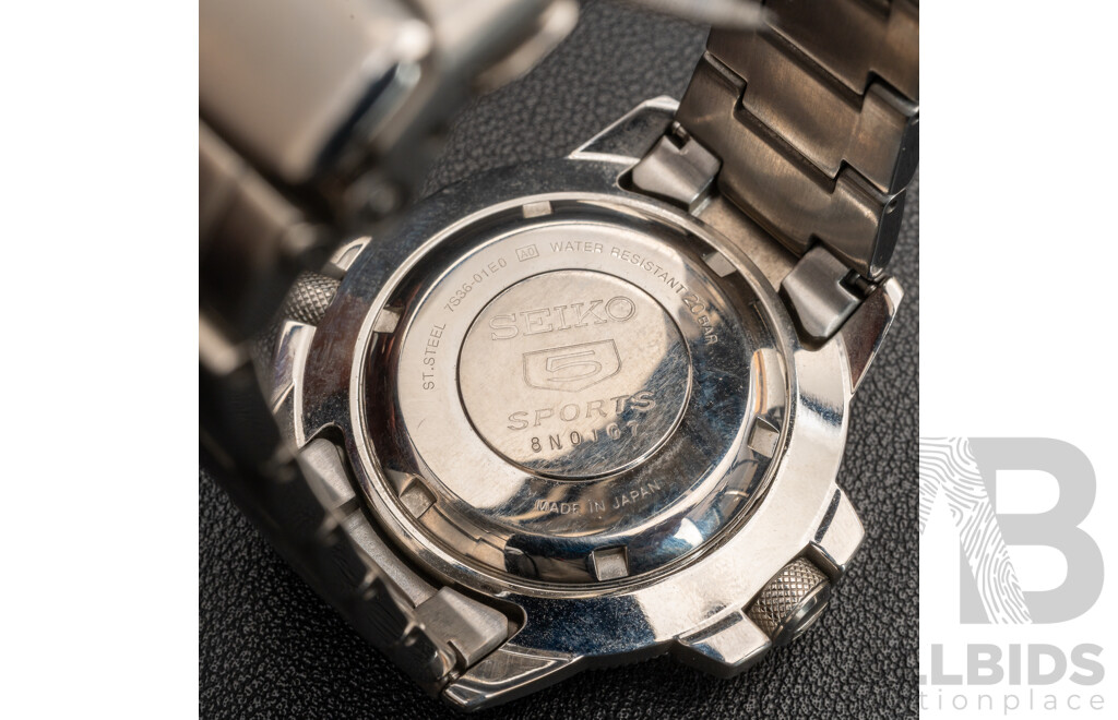 Seiko 5 Sports Automatic 23 Jewels Vintage Watch, 7S36-01E0 8N0107, Silver/black, Working