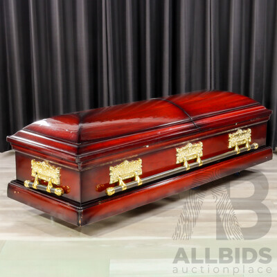 Mahogany Fabric Lined Coffin with Two Opening Lids