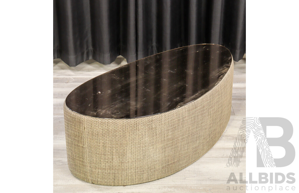 Polyweave Oval Ottoman with Mirrored Top