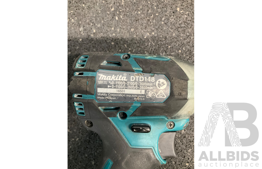 MAKITA 18V Brushless Impact Driver (DTD148) Skin Only and DELIXI Cordless Rotary Hammer Drill Skin Only - Lot of 2