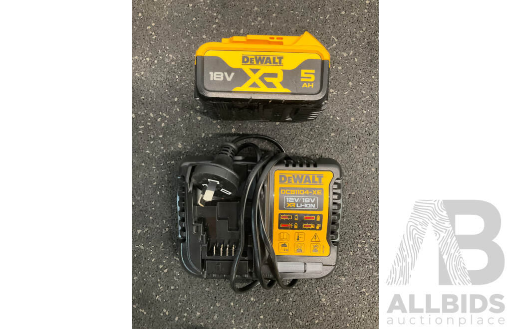 DeWALT 18V XR Compact Jobsite Blower (DCV100), 12V/18V Battery Charger and 5.0Ah Battery - Lot of 3