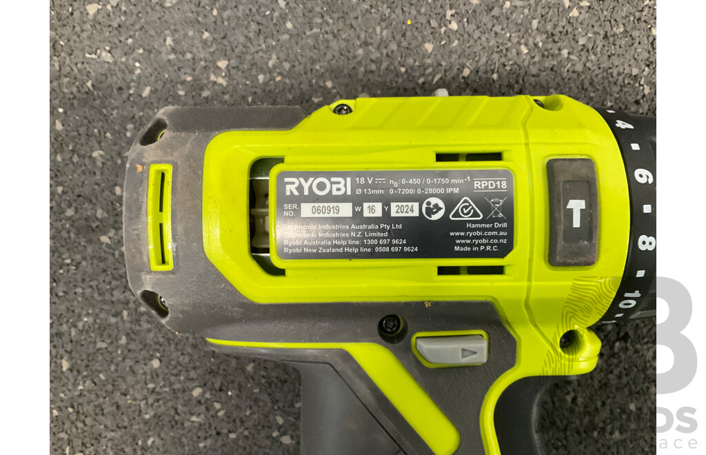 RYOBI 18V ONE+ Hammer Drill (RPD18) Skin Only and PELICAN Storm Case (IM2450) No Foam - Lot of 2