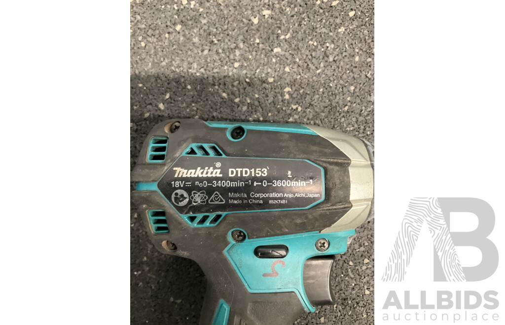 MAKITA 18V LXT Brushless Set - Hammer Drill Driver (DHP485) , Impact Driver (DTD153), Battery Charger (DC18SD) and 5.0Ah Battery - Lot of 4