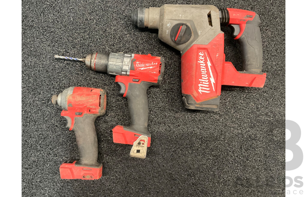 MILWAUKEE M18 FUEL 18V Rotary Hammer, Hammer Drill and Impact Driver - Lot of 3
