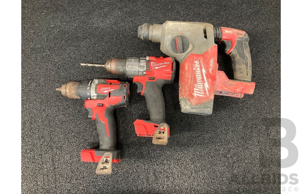 MILWAUKEE M18 FUEL 18V Rotary Hammer, Hammer Drill and Hammer Drill - Lot of 3