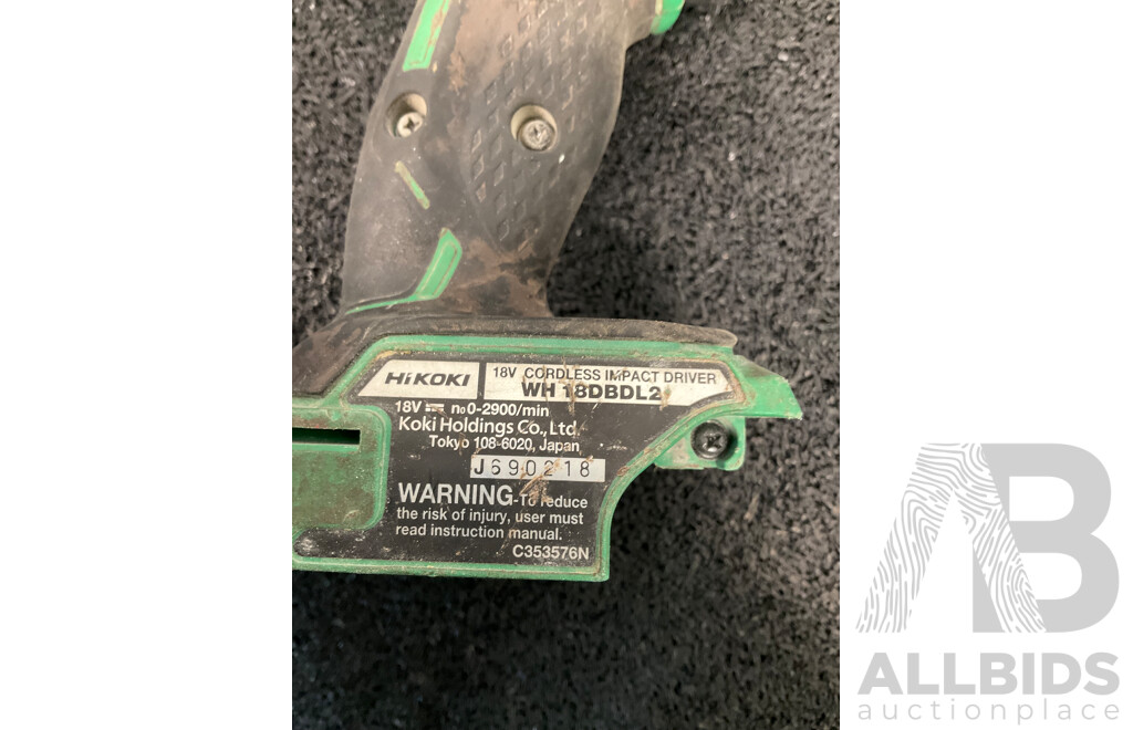 HIKOKI 18V Impact Driver (WH 18DBSL), Impact Driver Drill (DV18DBSL) and Impact Driver (WH 18DBDL2) - Lot of 3