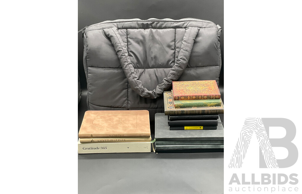 Collection of Various Notebooks, Puzzle Books and WILO Puffer Travel Bag - Lot of 14