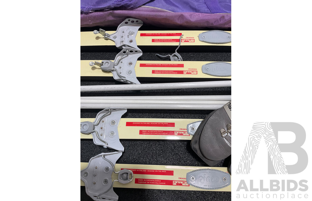 Vintage PELTONEN Comet Cross-country Skis, Poles and Boots and SALOMON Ski Bag