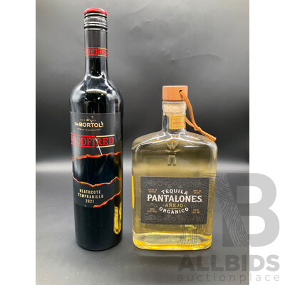 PANTALONES Tequila 750ml, DeBORTLI Woodfired Heathcote Tempranillo Wine 750ml - Lot of 2
