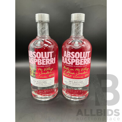 ABSOLUT Raspberry Vodka 700ml - Lot of 2