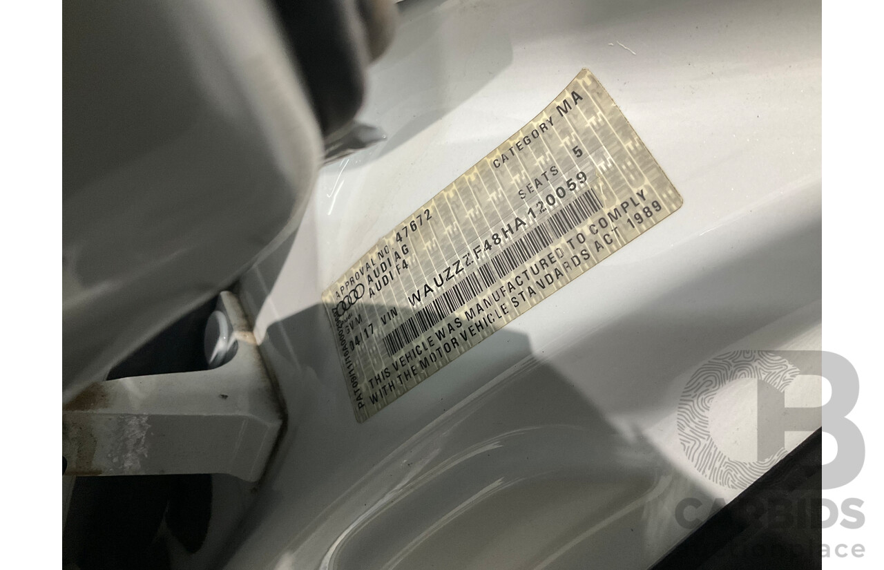 4/2017 Audi A4 2.0 TFSI Quattro Sport (AWD) F4 MY17 (B9) 4d Wagon Glacier White Pearl Turbo 2.0L